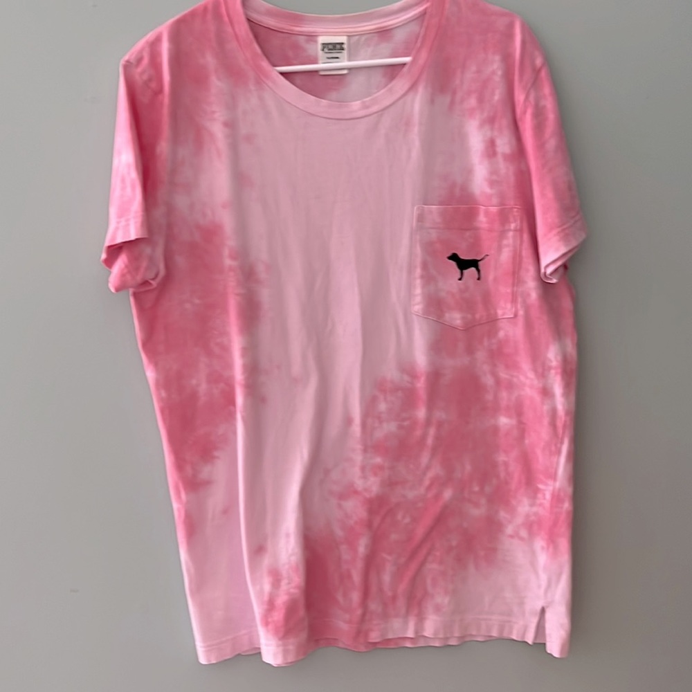 PINK tie-dye s/s tee with pocket Size Med